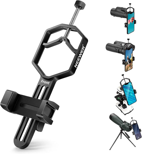 NEEWER Metal Telescope Phone Mount, 2.09"-3.54" Universal Cell Phone Mount for Spotting Scope Telescope Microscope Binocular Monocular, Fits Eyepi...