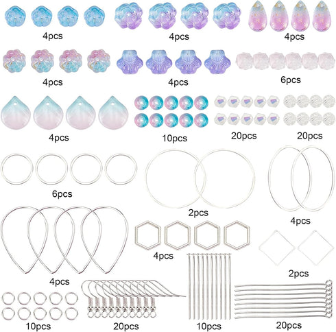 SUNNYCLUE 1 Box DIY 10 Pairs Purple Glass Beads Earring Making Kits Flower Petal Teardrop Dog Paw Glass Beads Brass Linking Rings & Earring Hooks ...