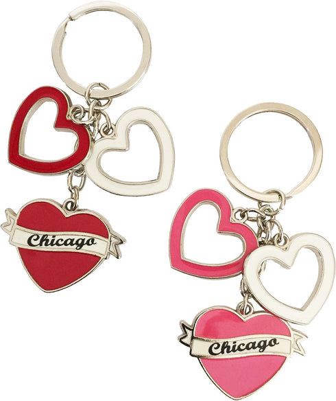 Chicago Metal Dangle Heart Enamel Keychains - Set of 2-1 Pink,1 Red...