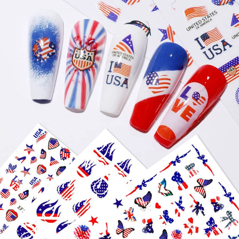 4th of July Nail Art Stickers Decals, American Flag Patriotic Independence Day 3D Nail Stickers Nail Supply USA Flags Heart Star Design Nail Decal...