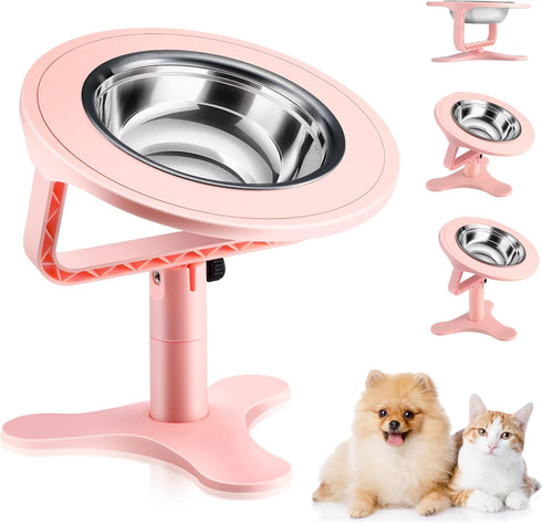 Elevated Cat Bowls Adjustable Cat Bowl Stand,Non-Slip Raised Cat Bowls Stainless Steel Raised Cat Bowls with 15°Tilted Stand for Cats and Puppy Pi...