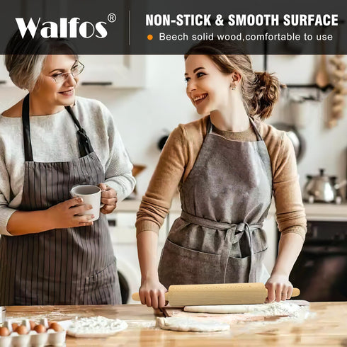 Walfos Classic Wooden Rolling Pin for Baking, Natural Beech Wood Rolling Pins, Dough Roller for Pizza, Pie, Pasta, Bread, Pastry, No Coating...