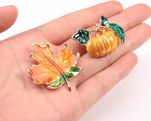 Thanksgiving Pin Pumpkin Brooch Maple Leaf Brooch Fall Pin Fall Jewelry Clothes Decoration Holiday Brooch 2pcs/set...