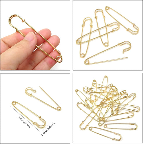 Honbay 20PCS 3Inch Heavy Duty Extra Large Safety Pins for Blankets, Skirts, Kilts, Crafts (Gold)...