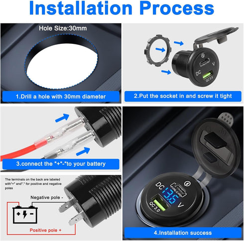 XMSJSIY USB Car Charger Socket Outlet 12V-24V USB/Type C Outlet PD & QC 3.0 Fast Car Charger 38W Power Waterproof Outlet Adapter with LED Voltmete...
