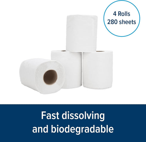 Camco Marine & RV Toilet Paper - 4-Rolls - 1-Ply Quick Dissolve RV & Marine Septic Safe Bath Tissue - Dye & Fragrance Free - 280 Sheets Per Roll (...