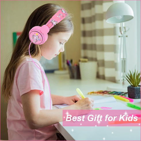 Kids Headphones for Girls, Cute Unicorn Headphones for Kids with Microphone, Adjustable Headband, 3.5mm Jack Wired Girls Headphones for School Tra...