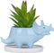 VanEnjoy Desktop Cute Cartoon Blue Triceratops Dinosaur Ceramic Succulent Pot with Tray, Bonsai Cactus Flower Pot Vase Holder Decorative Organizer...