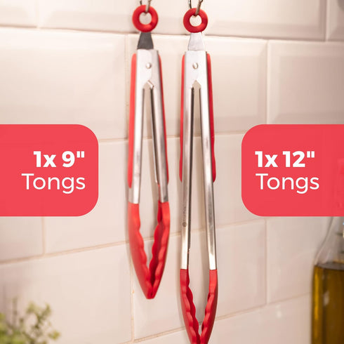 StarPack Premium Silicone Kitchen Tongs Set of 2 (9-Inch & 12-Inch) - Stainless Steel with Non-Stick Silicone Tips, High Heat Resistant to 480°F, ...