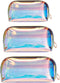 Holographic Makeup Bag Iridescent Cosmetic Pouch Clear Waterproof Portable Travel Cosmetic Pouch TPU Zippered Toiletry Organizer bag for Women 3PC...