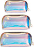 Holographic Makeup Bag Iridescent Cosmetic Pouch Clear Waterproof Portable Travel Cosmetic Pouch TPU Zippered Toiletry Organizer bag for Women 3PC...
