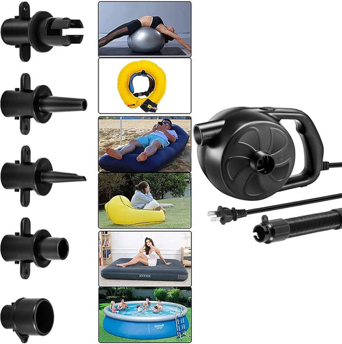 BUYMAX Electric Air Pump High Power Air Pump Inflator & Deflator Valve with 5 Nozzles for Air Mattress, Swimming Rings, Airbeds, Rafts, Inflatable...