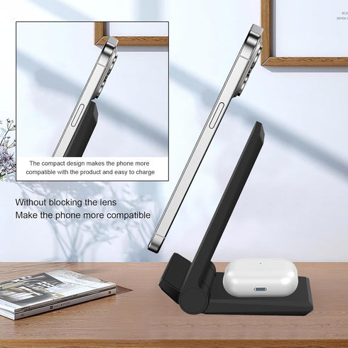 Wireless Charger, 2 in 1 Wireless Charging Stand Dock Foldable 20W Fast Charging for iPhone 15 Pro 14 13 12 11 Pro Max XS,AirPods, for Samsung Gal...