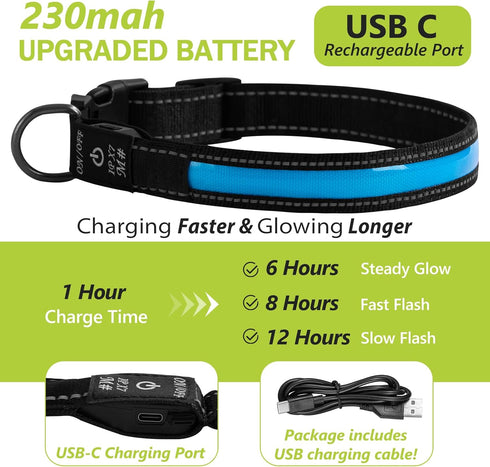 Led Glowing Dog Collars, Lighted Dog Collars for Night, Dog Glow Collar Rechargeable, Light Up Dog Collar for Small Dogs (Blue, Pack of 1, S)...