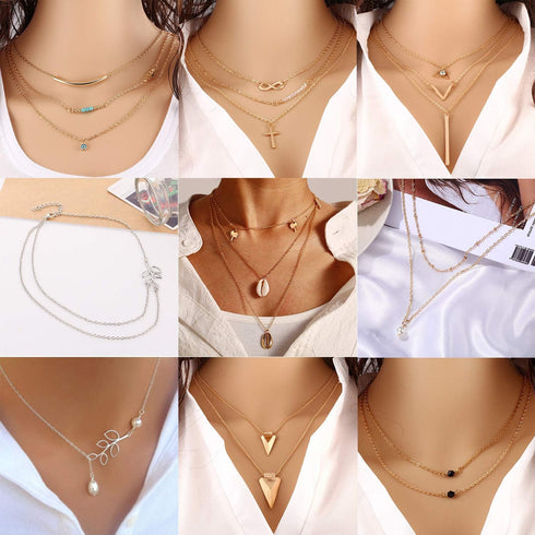 AROIC 20 PCS Pendant Necklace with 14 PCS Gold,6 PCS Sliver,20 styles of necklaces for Women Jewelry Fashion and Valentine Birthday Party Gift...