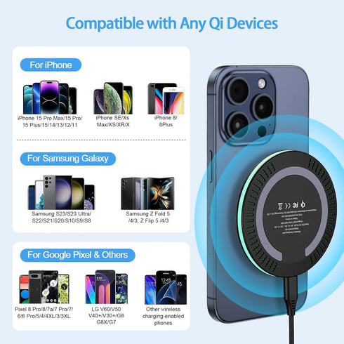 Samsung S24 Wireless Charger Fast Charging Pad for Samsung Galaxy S24 Ultra S23 FE S22 S21 S20,15W Wireless Charger Station + QC3.0 Adapter for iP...