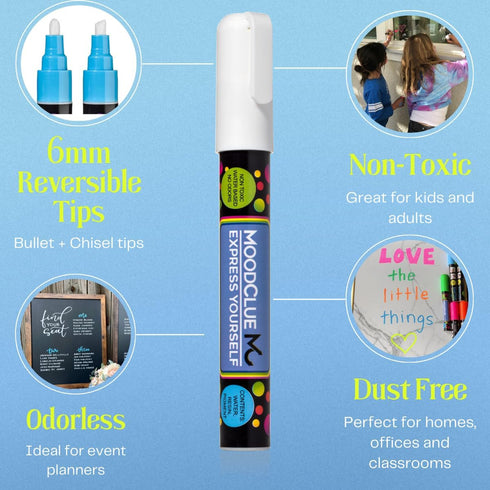 Liquid chalk markers erasable. 6 neon dry & wet erase marker pens for windows, mirrors, whiteboards, chalkboards, glass boards, auto windshields. ...