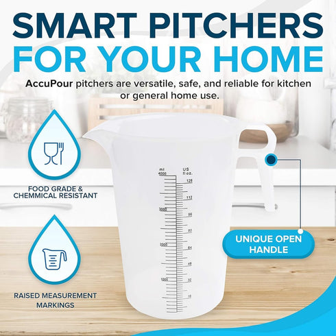Measuring Pitcher, Plastic, Multipurpose - Great for Chemicals, Oil, Pool and Lawn - Ounce (oz) and Milliliter (mL) Increments, Bundle with ACCUTE...