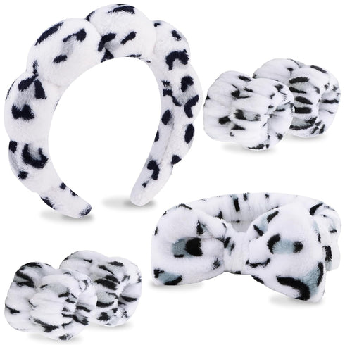 VELSCRUN 6 Pack Spa Headband, Makeup Headband, Face Wash Headband, Skincare Headbands, Black White Leopard Sponge Hair Band Bow Tie Spa Headband f...