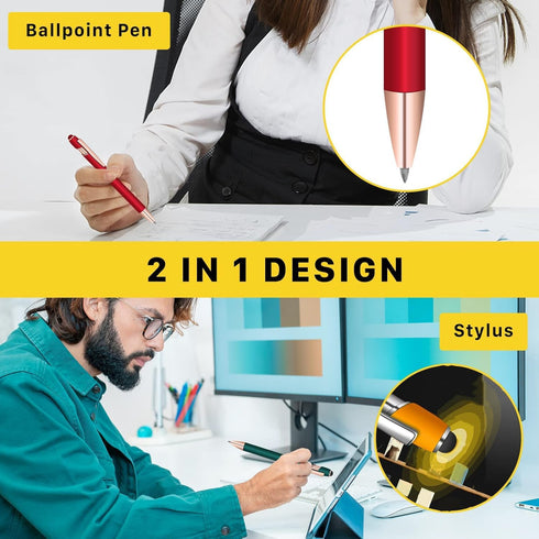 12 Pcs Ballpoint Pen with Stylus Tip,2 in 1 Stylus Ballpoint Pen,Metal Stylus Pen,Rubberized Soft Touch Ballpoint Pen for Touch Screens Tablet,Bla...