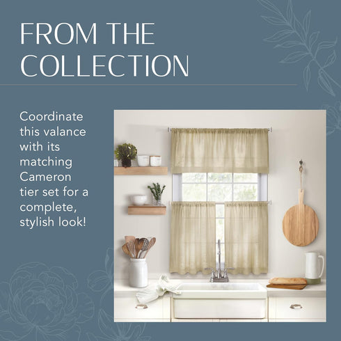 Elrene Home Fashions Cameron Linen Window Valance, 60" W x 15" L (1 Valance), Linen...