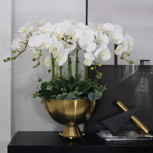 FagusHome 6 Pcs Artificial Phalaenopsis Flowers with 6 Bundles Leaves Artificial Orchid Flowers Stem Plants for Home Décor...