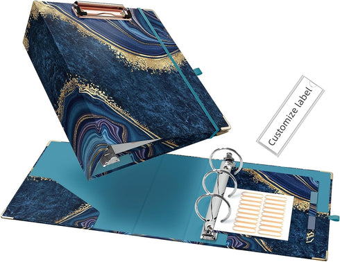 Ospelelf Mini 3 Ring Binder 2 Inch, Cute Binder for 5.5" x 8.5" with 5 Tab Dividers, File Folder Labels and Low Profile Clipboards, Blue Marble Bi...