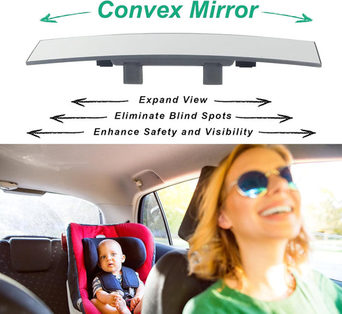 Rear View Mirror for Car,11.8" Convex Panoramic Wide Angel View Mirrors Extender,Chrome Tint Anti Glare,Universal Clip on Interior Rearview Mirror...