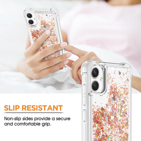 ANSHOW for Samsung Galaxy A05 Case, Shockproof Clear TPU Liquid Glitter Case with 1 Screen Protector, Bling Gold Glitters Case for Samsung A05 for...