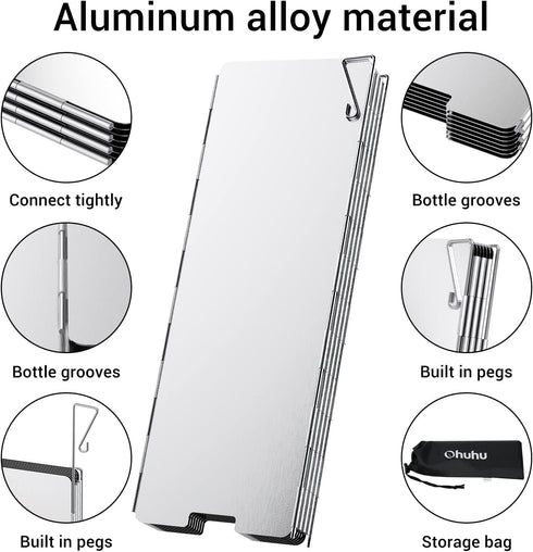 Camping Stove Windscreen, Ohuhu Camp Stove Windscreen 10 Plates Aluminum Folding Portable Camping Stove Windshield Burner Stove with Carry Bag, fo...