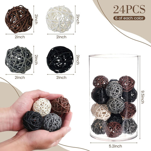 DomeStar 24PCS Brown Decorative Balls for Bowl Centerpiece, 2 Inch Rattan Balls Bowl Fillers Decor - Wicker Twig Orbs Spheres, Wedding Home Vase T...
