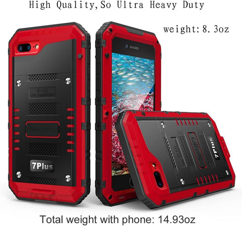 Beasyjoy for iPhone 8 Plus Case for iPhone 7 Plus Metal Case, Waterproof Full Body Protective Case with Screen Protector, Heavy Duty Rugged Shockp...