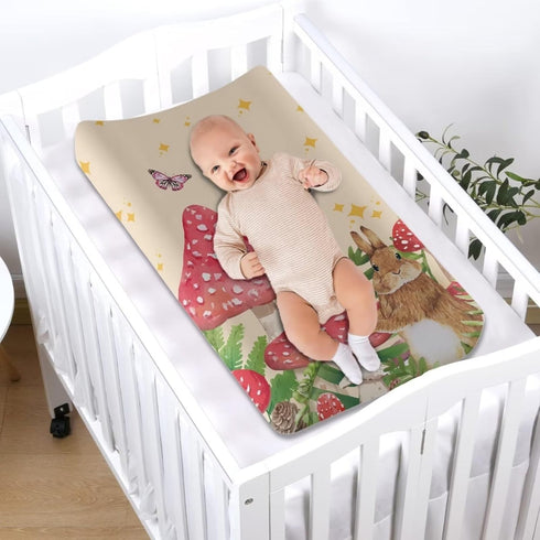 Mushroom Rabbit Easter Baby Changing Pad Cover Waterproof Easter Decor Cozy Breathable Universal Tray Table Mat Stretchy Lightweight Sheet Crib Ma...