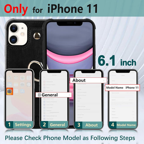 iPhone 11 Wallet Case with Credit Card Holder,Leather Shockproof Protective Phone Cover Supports 360°Rotation Ring Stand and RFID Blocking for App...