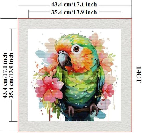 CROSSDECOR Stamped Cross Stitch Kits Full Range of DIY Needlepoint for Adult Beginners Parrot Pattern, for Gift and Home Decor 14CT 2 Strands 16.9...