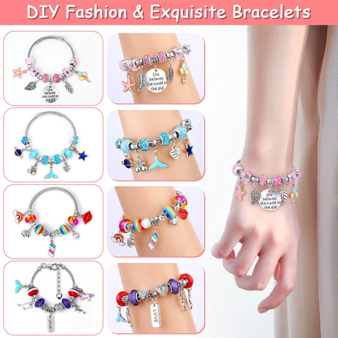 180 Pcs Unicorn Mermaid Crafts Charm Bracelet Kit for Girls - DIY Jewelry Making Supplies with Beads, Pendants, Cords for Teens...