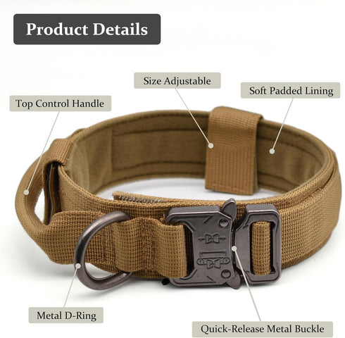 Tactical Dog Collar, Adjustable Military Training Nylon Dog Collar with Control Handle and Heavy Quick-Release Metal Buckle for Small Medium Large...