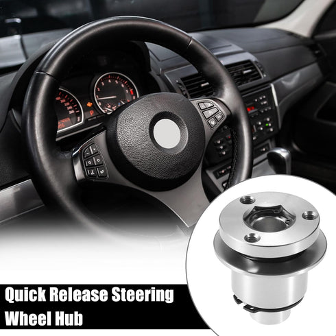 X AUTOHAUX Aluminum Alloy Steering Wheel Quick Release Disconnect 3 Holes Hub 0.26" Bore Silver Tone...