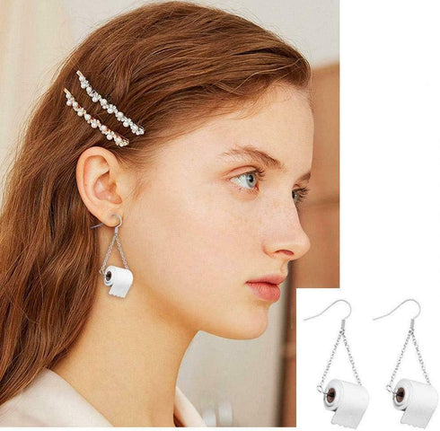 Funny Roll Toilet Paper Silver Earrings Drop Dangle Ear Hook for Women Jewelry Creative Statement...