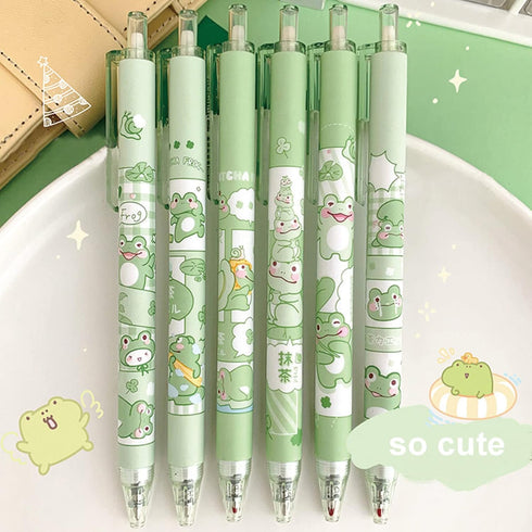 6 Pcs Gel Ink Pens Cartoon Retractable Pens Cute Animal Pen 0.5mm Ballpoint Pen Office School Supplies for Girls (Frog)...