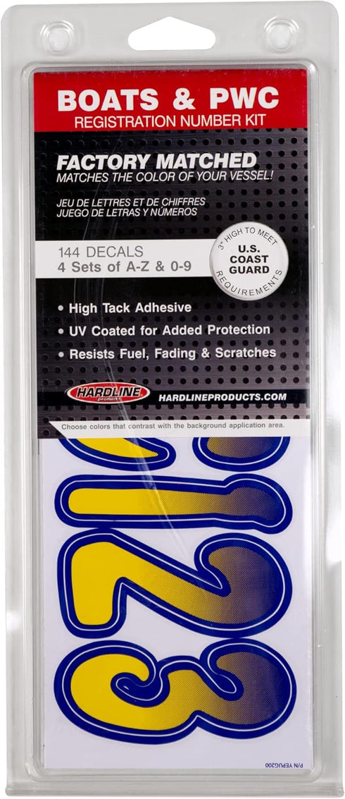 Hardline Products Series 200 Factory Matched 3-Inch Boat & PWC Registration Number Kit, Yellow/Purple - YEPUG200...