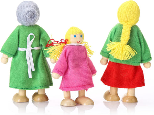 Wooden Dollhouse Family Set of 7, Mini Figures for Pretend Play, Classic Doll House Accessories for Kids & Toddlers...