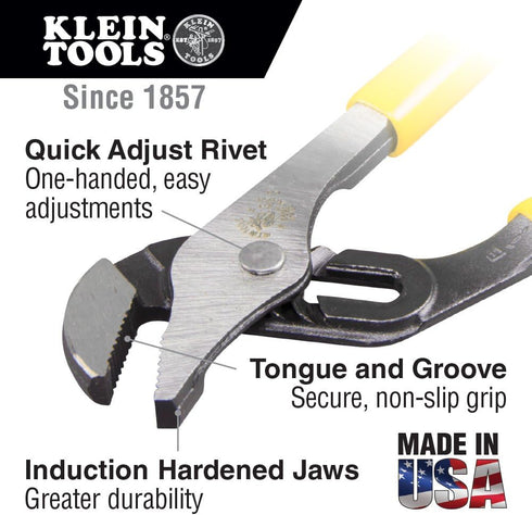 Klein Tools D502-6 Pump Pliers, Dipped 6-Inch Tongue and Groove, Yellow...