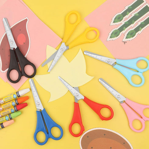 Kid Scissors, Blunt Tip Safety Children Scissors, Stainless Steel Blades with Centimetre Scale, More Accurate Cutting, Set of 6...