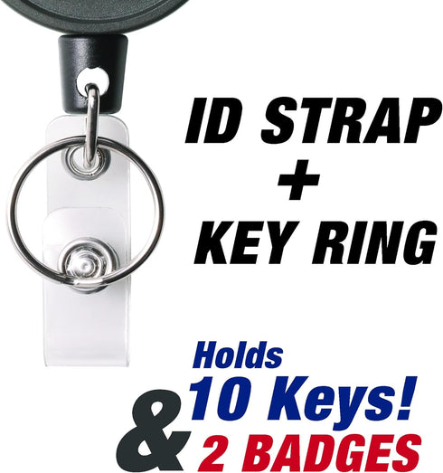 KEY-BAK MID6-Duo Heavy Duty Badge Reel and Keychain That Holds 10 Keys, Belt Clip, Black, Medium (0006-0804)...
