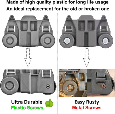 4-Pack W10195417 Dishwasher Wheels Replacement for Kitchen-Aid Kenmore Whirlpool JennAir, Ultra Durable Lower Dishrack Wheels, Replace Part Number...