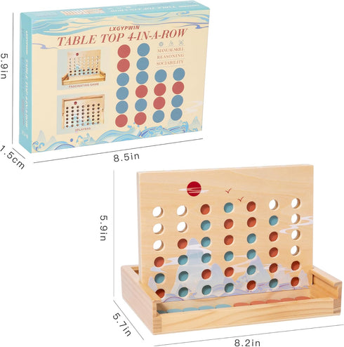 Wooden 4 in a Row Game - Classic Strategy Game for Adults Children-Connecting 4 Same Color Connection Rows- Travel Game Family Checkerboard Game T...