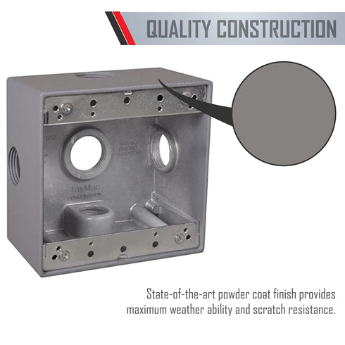 2-Gang Weatherproof Box, Five 3/4 in. Outlets, Side Lug, Gray...