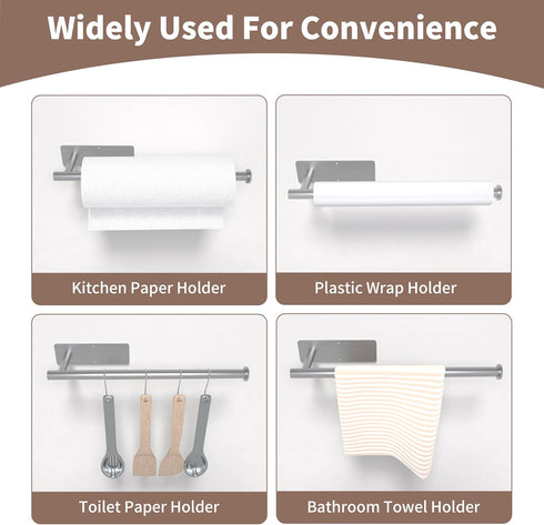 Paper Towel Holder Under Cabinet - Silver Paper Towel Holder Wall Mount, Stainless Steel, Self-Adhesive or Drilling, for Kitchen, Bathroom, RV...