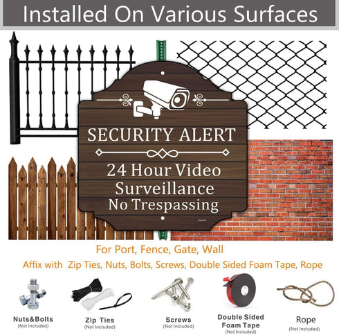 2 Pack Security Alert 24 Hour Video Surveillance Signs No Trespassing Signs 12 x 12 Inches CCTV Camera Warning Safety Signs Metal Reflective Sturd...